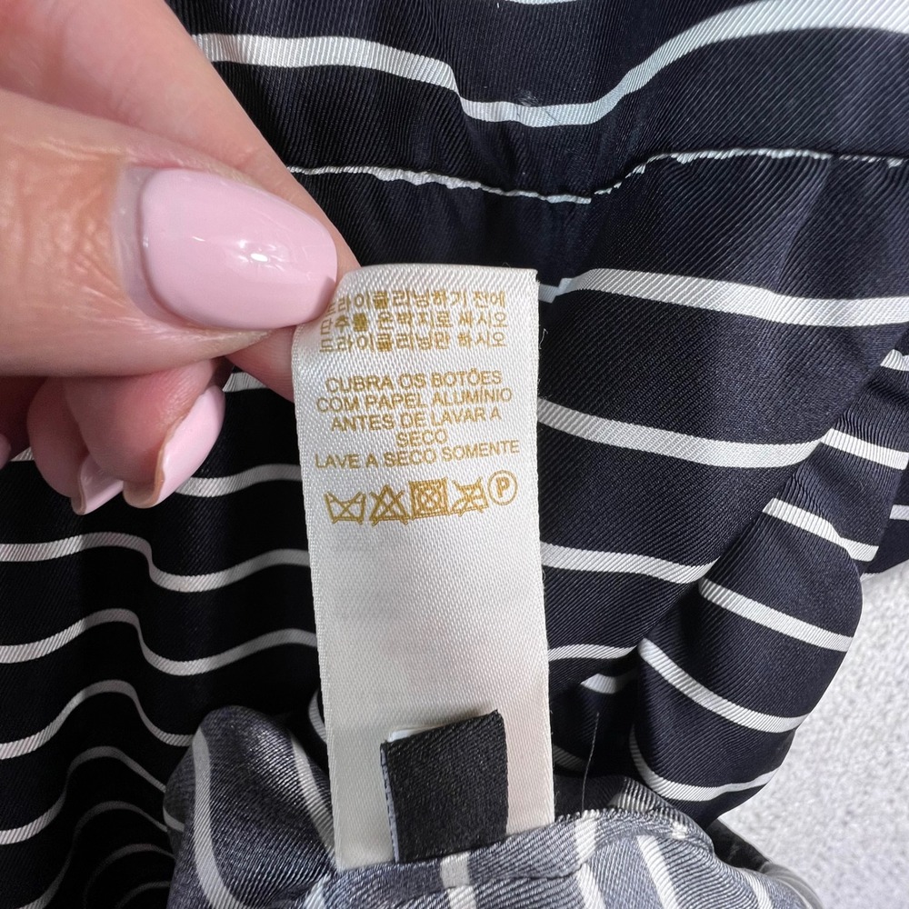 Kate Spade New York Silk Wrap Dress Black White Striped Ruffle Size 8 - Picture 10 of 11